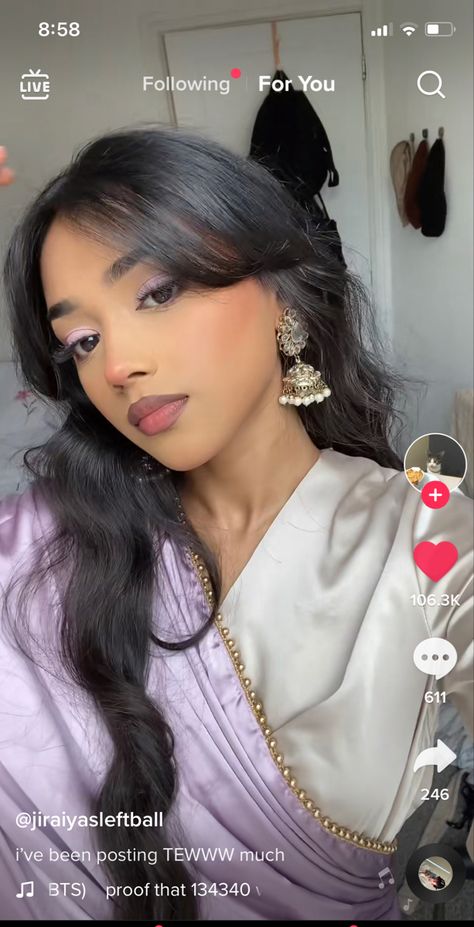 Soft Traditional Makeup, Aesthetic Makeup Brown Skin, Desi Makeup Looks Aesthetic, Saree Styles For Brown Skin, Makeup Inspo For Eid, South Asian Makeup Looks, Sari Makeup Look, Indian Makeup Aesthetic, Brown Girl Makeup Indian