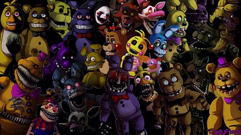 Lots of Fnaf characters! It would make a cool wallpaper and it is my iPad wallpaper🐻 Fnaf Wallpaper, Mickey Mouse Wallpaper Iphone, Fnaf Freddy, World Wallpaper, Fnaf Wallpapers, Mickey Mouse Wallpaper, Wallpaper Dekstop, Fnaf Characters, Wallpaper Cave