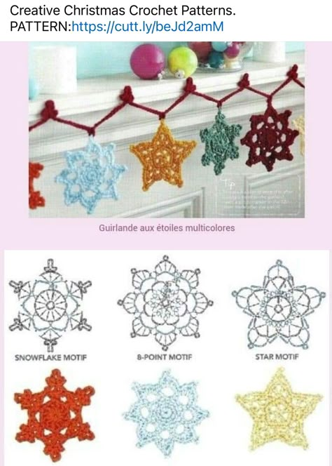 Crochet Christmas Ornaments Free Pattern, Christmas Applique Patterns, Crochet Christmas Garland, Crochet Star Patterns, Crochet Pillow Patterns Free, Crochet Christmas Ornaments Free, Crochet Ornament Patterns, Crochet Garland, Crochet Snowflake Pattern