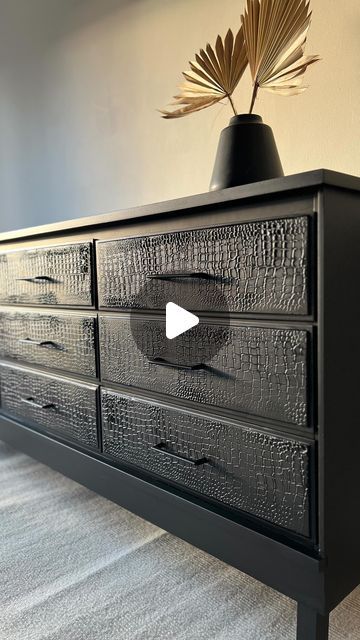 Diy Black Dresser Makeover, Laminate Dresser, Katie Scott, Black Dressers, Furniture Refinishing, Dresser Makeover, Crocodile Print, Textured Design, Drawer Fronts