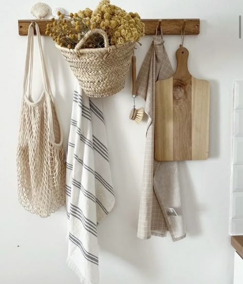 Kitchen Apron Hanging Ideas, Hanging Aprons In Kitchen, Apron Hooks In Kitchen, Kitchen Wall Hooks, Apron Hanging Ideas, Kitchen Hooks Ideas, Kitchen Shelf Decor, Cottage Kitchens, Kitchen Shelf