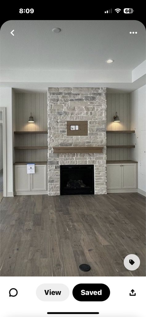 Living Room Niche, Brick Wall Decor, Lakehouse Ideas, Stacked Stone Fireplaces, Painted Brick Fireplaces, Built In Shelves Living Room, Fireplace Built Ins, Farmhouse Fireplace, Fireplace Remodel