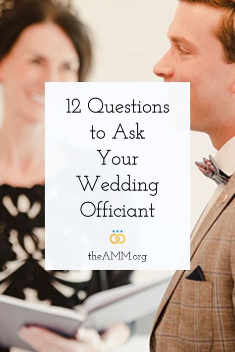 Ask your wedding officiant these important questions to make sure you’ve found the best person to officiate your ceremony. Before you sign a contract, ask about availability, legal standing and ordination, how much their service will cost, add-on fees, if they will attend a rehearsal or write a personalized ceremony script, and more. Standing Ceremony, 12 Questions To Ask, Wedding Officiant Script, Love Vows, Ceremony Script, Wedding Ceremony Script, 12 Questions, Planner Board, Weddings By Color