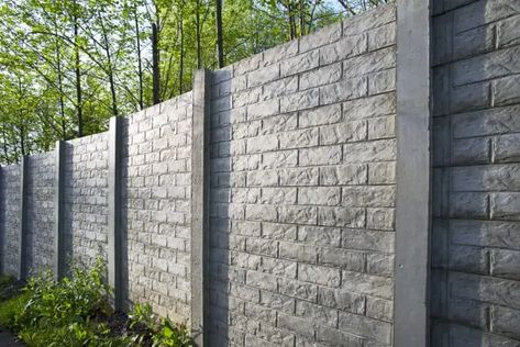 Precast Concrete Wall, Concrete Fence Wall, Concrete Wall Design, Precast Concrete Panels, Garden Landscaping Diy, Stacked Stone Walls, Concrete Wall Panels, House Fence Design, Stone Wall Design