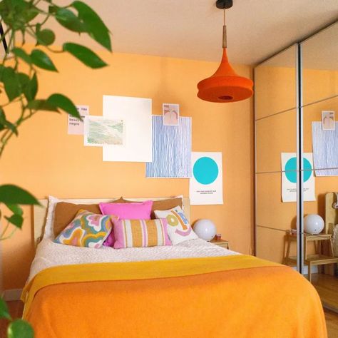 Tour a Colorful & Playful 700-Square-Foot Lisbon Apartment | Apartment Therapy Colourful Room, Apartment Bedrooms, Back Layers, Organic Modern Bedroom, Lisbon Apartment, Small Apartment Bedrooms, Print And Pattern, Bedroom Cozy, Open Concept Living Room