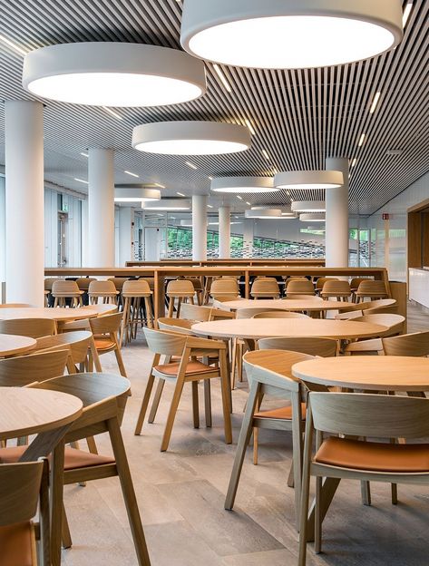 University Cafeteria, Canteen Design, Key Designs, Cafeteria Design, Office Canteen, Uppsala University, Faux Stone Walls, Wooden Architecture, Rest Area