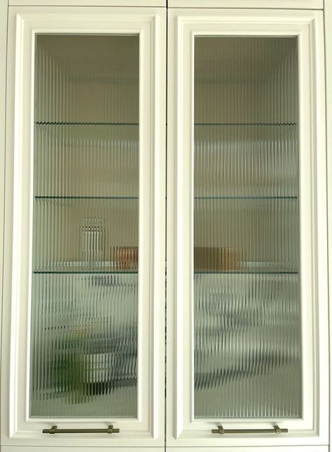 Reeded Glass Kitchen Cabinet Doors, Fluted Glass Door Kitchen Cabinets, Ribbed Glass Kitchen Cabinet Doors, Kitchen Cabinets With Reeded Glass Doors, Ribbed Glass Cabinet Kitchen, Frosted Glass Cabinet Doors, Glass Wardrobe Doors, Door Texture, Glass Wardrobe