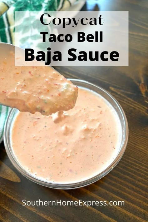 Baja Sauce Recipe, Taco Bell Baja Sauce, Sauce For Tacos, Taco Sauce Recipes, Taco Bell Sauce, Baja Sauce, Taco Bell Copycat, Copycat Taco Bell, Fish Taco Sauce