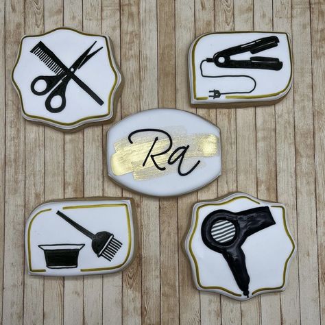 Hairdresser Cookies Decorated, Cosmetology Cookies Decorated, Cosmetology Grad Party, Hair Salon Cookies Decorated, Salon Cookies Decorated, Hair Salon Cookies, Hairstylist Cookies, Cosmetology Cookies, Cosmetology Graduation Party