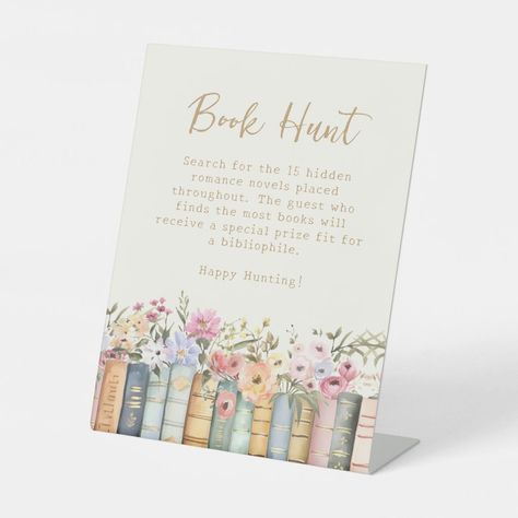 Lead a fun book hunt with our elegantly designed game sign, perfect for a bridal shower focused on the joy of reading. The sign features delightful watercolor illustrations of books and wildflowers, encouraging guests to engage in literary discovery. Book Lovers Bridal Shower Ideas, Book Bachelorette Party Theme, Book Lover Bachelorette Party, Book Lover Bridal Shower Ideas, Literary Themed Bridal Shower Ideas, Love Story Bridal Shower Theme, Bookworm Bridal Shower Theme, A New Chapter Bridal Shower Theme, Book Themed Bridal Shower Ideas