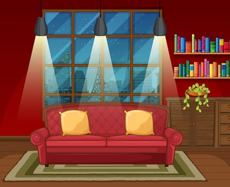 Living room background scene | Free Vector #Freepik #freevector #house-inside #living-room-cartoon #cartoon-room #inside Horror Living Room, Living Room Vector, Sala Set, Living Room Cartoon, Light Cartoon, Hostel Room, Game Zone, House Cartoon, Dark Living Rooms