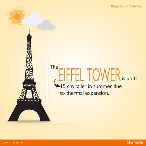 Did you know the eiffel tower is up to 15cm taller in the summer due to thermal expansion? Thermal Expansion Physics, Ocean Thermal Energy, Thermal Spring Water, Thermal Equilibrium, Distance And Displacement Physics, Thermal Expansion, Always Learning, Middle School Science, The Expanse