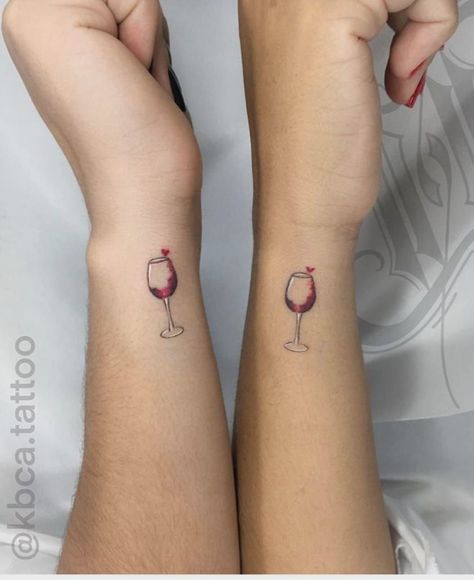 Matching Tattoos For Couples, Girlfriend Tattoos, Wine Glass Tattoo, Tattoo 2022, Couple Tattoo Ideas, Wine Tattoo, Bestie Tattoos, Tattoos For Couples, Matching Friend Tattoos