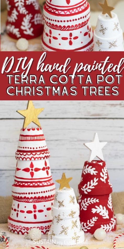 Diy Terra Cotta Pots, Terra Cotta Pot Crafts Diy, Potted Christmas Trees, Terra Cotta Pots, Terra Cotta Pot, Terra Cotta Pot Crafts, Christmas Pots, Edible Crafts, Painted Terra Cotta Pots