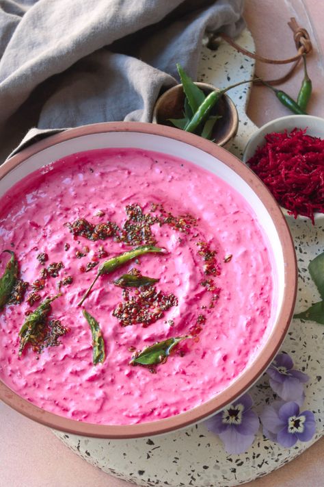 Beetroot Raita (Beets Raita) - The Whisk Addict Beetroot Leaves Recipe, Beetroot Raita, Cooked Beetroot, Indian Yogurt, Beetroot Recipes, Beetroot Soup, Creamy Yogurt, Vegetable Dip, Vegetarian Meals For Kids