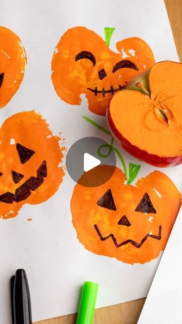 Agnes Hsu on Instagram: "Got a bad apple? 🍎 😆 Make Apple Pumpkin Stamps! 🎃 The kids will love this adorable fall art that takes minutes to set up! Full tutorial and list of materials on my site hellowonderful.co 🧡  #kidsart #kidscrafts #pumpkincrafts #fallcrafts #halloweencrafts" Pumpkin Carving Ideas For Kids, Pumpkins Preschool, Creative Halloween Decorations, Apple Pumpkin, Flower Cut Out, Bad Apple, Fall Art, Pumpkin Art, Halloween Painting