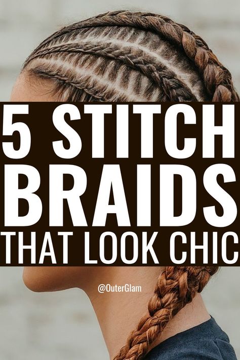 Whether you're looking for a trendy new hairstyle or want to elevate your everyday look, stitch braids are a chic and stylish choice. If you're trying to find creative ways to wear your hair that will make you stand out from the crowd, this article is for you. We've compiled 5 stunning stitch braid styles that are sure to turn heads and leave you feeling confident and beautiful. From sleek and sophisticated to bold and edgy, these looks have something for everyone. Women’s Braids, Two Stitch Braids With Weave, 4 Feedin Braids Style, Scalp Braids Styles, Large Stitch Braids, Stiches Hairstyles, Stitch Braids For Black Women, Stitch Cornrows For Black Women, Bohemian Stitch Braids