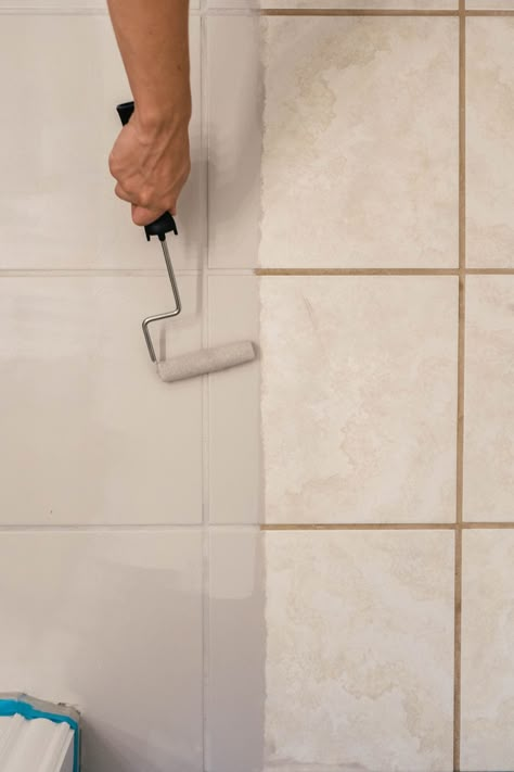 DIY: How to Paint Ceramic Floor Tile — Farmhouse Living Can You Paint Tile, Painting Ceramic Tile Floor, Painting Bathroom Tiles, Tile Floor Diy, Painting Tile Floors, Paint Ceramic, Painting Ceramic Tiles, Ceramic Floor Tile, Diy Tile