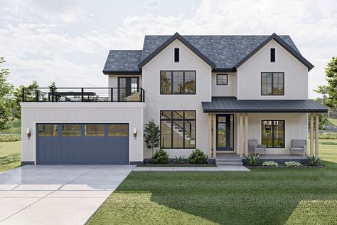 Plan Spotlight: Modern Farmhouse #623024DJ with Party Deck | Architectural Designs Advanced House Plans, Deck Party, Two Story House, Farmhouse Style House Plans, Farmhouse House, House Plans Farmhouse, Modern Farmhouse Plans, Best House Plans, Farmhouse Style House