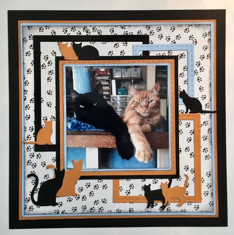 Cat scrapbook layout Cat Scrapbook Layouts, One Photo Scrapbook Layout, Scrapbooking Pets, 8x8 Scrapbook Layouts, Dog Scrapbook Layouts, Cat Scrapbook, Pet Scrapbook Layouts, Scrapbook Planning, Scrapbooking Layouts Travel