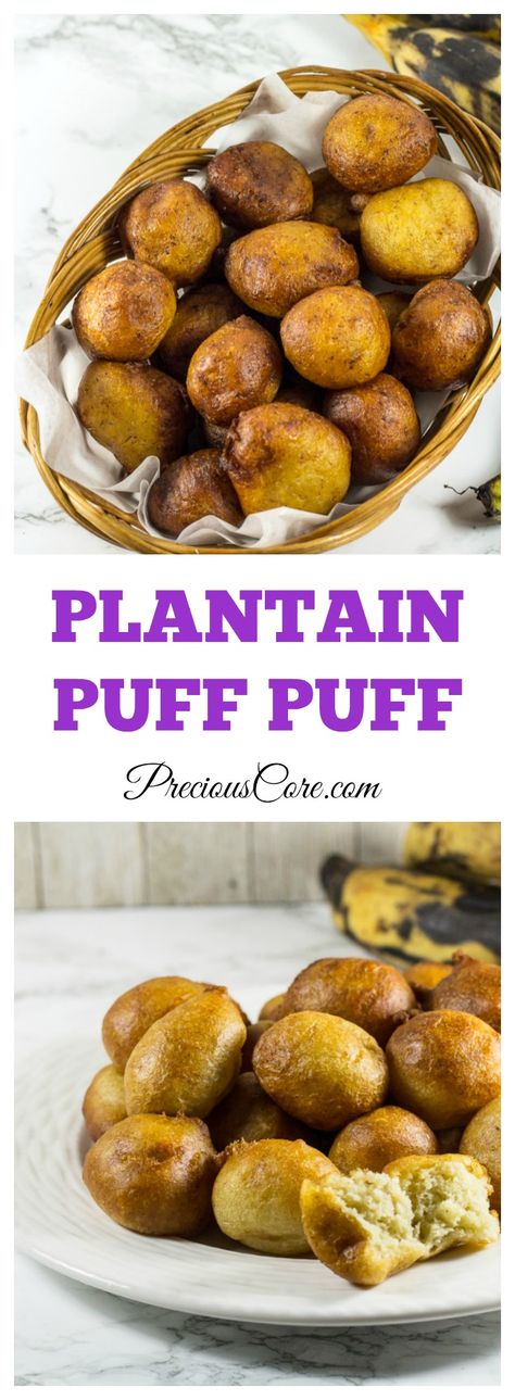 African puff puff made with plantains African Puff Puff, African Snacks, Plantain Recipes, Nigerian Recipes, African Cooking, Puff Recipe, Puff Puff, Nigerian Food, Jamaican Recipes