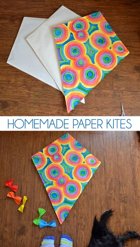 DIY Paper Kites - Simple Diamond Kite ⋆ Dream a Little Bigger How To Make Kite, Homemade Kites, Diy Kite, Kites Craft, Kites For Kids, Kite Earrings, Kite Making, Summer Camp Ideas, Camp Activities