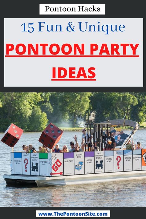 Pontoon Boat Decorations For Parade, Boat Parade Themes, Pontoon Boat Ideas Parties, 4th Of July Pontoon Boat Decorations, Fun Parade Float Ideas, Poonton Boats Ideas, Boat Float Parade Ideas, Party Boat Decorations, Pontoon Parade Decorating Ideas