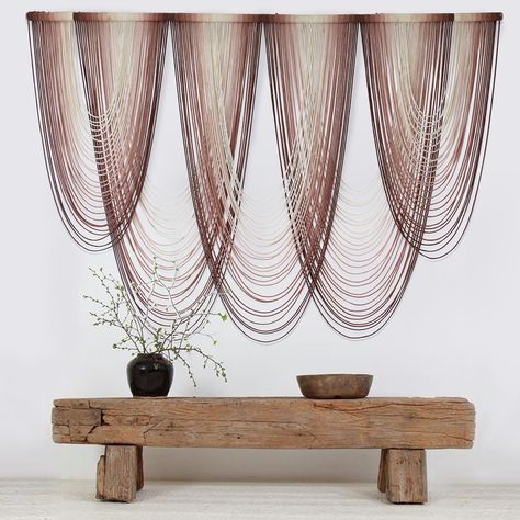 PRICES MAY VARY. Macrame wall hanging is one of a kind is dip-dyed fiber art decor tapestry, made of natural macrame cord cotton thread composition five forming a symmetrical U-shaped appearance. Occasion: above bed headboard, living room wall, gallery wall, entrance hall wall, etc. The macrame craftsmanship art like this will suit perfectly a minimalist living room, bohemian bedroom, and warm mid-century office. Dimensions: 59"L across X 41" W-(approximate length from the top of the stick to th Living Room Wall Gallery, Retreat Decor, Boho Fiber Art, Office Dimensions, Room Bohemian, Living Room Boho, Giant Yarn, Coffee Room, Big Wall Art