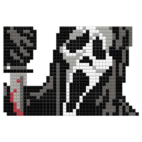 Ghostface Minecraft, Ghostface Cross Stitch, Ghost Face Pixel Art, Ghostface Perler Beads, Ghostface Pixel Art, Scream Pixel Art, Ghostface Crochet, Horror Pixel Art, Scarie Movie