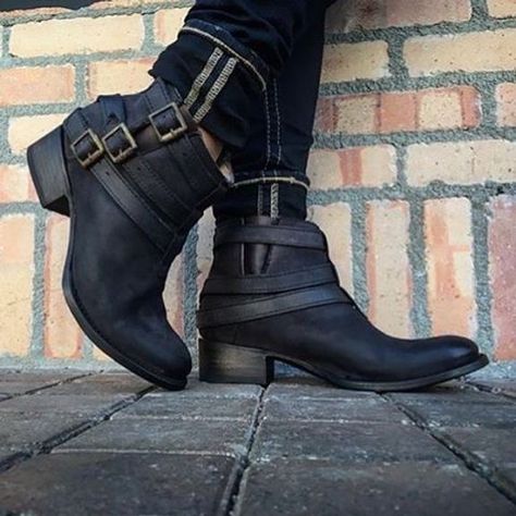 Edgy Ankle-high Boots With Buckle Closure, Black High Heel Ankle Boots, Black Ankle Booties With Buckle Closure, Leather Ankle-high Combat Boots With Buckle Closure, Black Lace-up Ankle Boots With Buckle, Black Ankle-high Boots With Buckle Closure, Boot For Women, Freebird By Steven, High Heel Ankle Boots