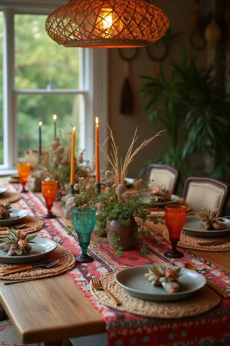 15 Thanksgiving Table Setup Ideas for a Memorable Gathering Cottagecore Table Setting, Cottagecore Dining Table, Gatherings Aesthetic, Stoneware Table Setting, Thanksgiving Table Setup Ideas, Pretty Table Setting Ideas, Cozy Table Setting, Tablescaping Ideas, Mismatched Table Setting