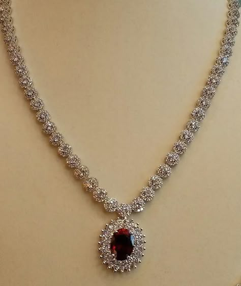 Ruby Necklace Designs Diamond, Ruby Jewelry Necklaces Indian Gold, Silver Crystal Choker Necklace, Ruby Necklace Indian Gold, Ruby Jewelry Necklaces Gold, Ruby Necklace Indian, Diamond Necklace Elegant, Rubies Necklace, Diamond Ruby Necklace