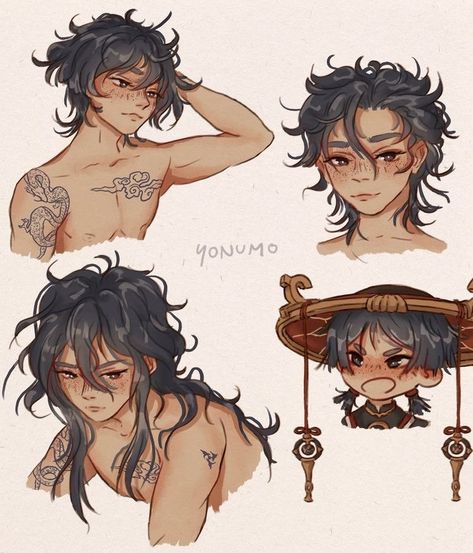 Scaramouche With Tattoos, Becoming A Tattoo Artist, Wanderer Art, Hair Drawing, Hu Tao, Face Reference, Fanarts Anime, Sketchbook Art Inspiration, Cartoon Art Styles