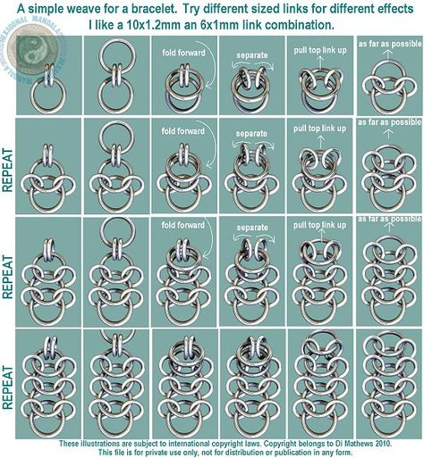 Jump Ring Bracelet Patterns, Helm Weave Chainmaille Tutorial, Chain Maille Bracelet Pattern, Chain Maille Jewelry Patterns, Chainmaille Bracelet Tutorial, Chain Maille Jewelry Tutorial, Chainmaille Jewelry Tutorial, Simple Chainmail Patterns, How To Make Chain Mail