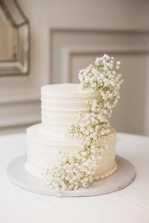 Wedding Cake Designs Simple Elegant, Cakes Wedding Simple, Simple Wedding Cake Hydrangea, All White Cake Wedding, Cake Inspo Wedding, 2 Tier Wedding Cake With Flowers Simple, Simple Cakes Wedding, Small Two Tiered Wedding Cake, His And Her Cake Wedding