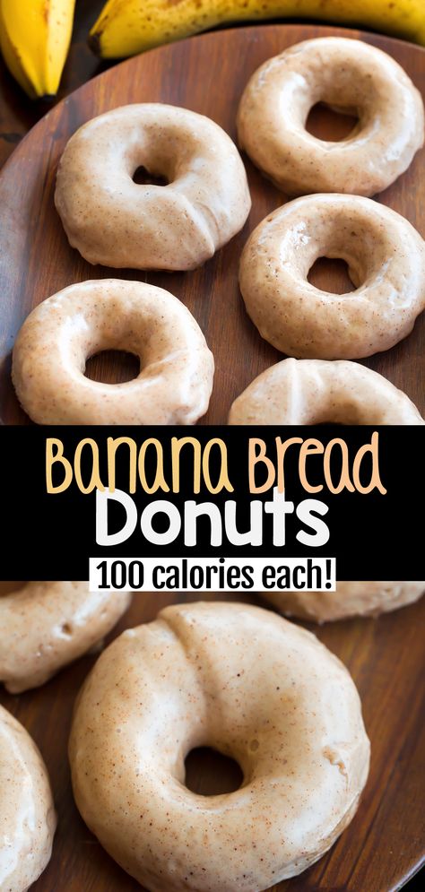 100 Calorie Banana Bread Donuts - Healthy Breakfast Donuts Best Donut Recipe, Healthy Donuts Recipe, Breakfast Donuts, Healthy Donuts, Baked Donut Recipes, Homemade Banana Bread, 100 Calorie, Yummy Healthy Breakfast, Donut Recipe