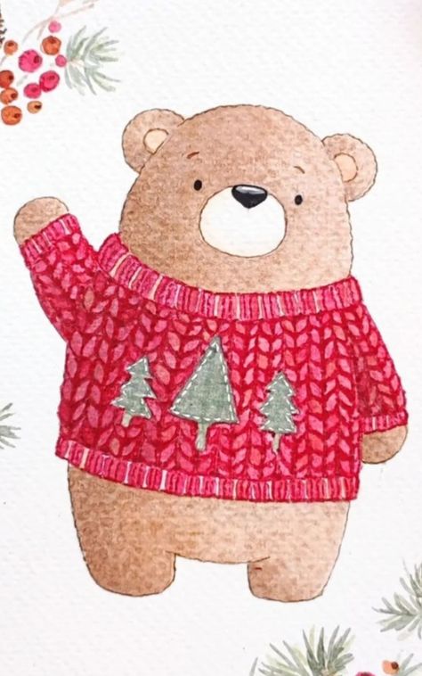 Best Illustration, Christmas Present Tags, Animal Illustration Kids, Christmas Bookmarks, Posca Marker, Bear Drawing, Christmas Teddy Bear, Bear Illustration, Canvas Painting Designs