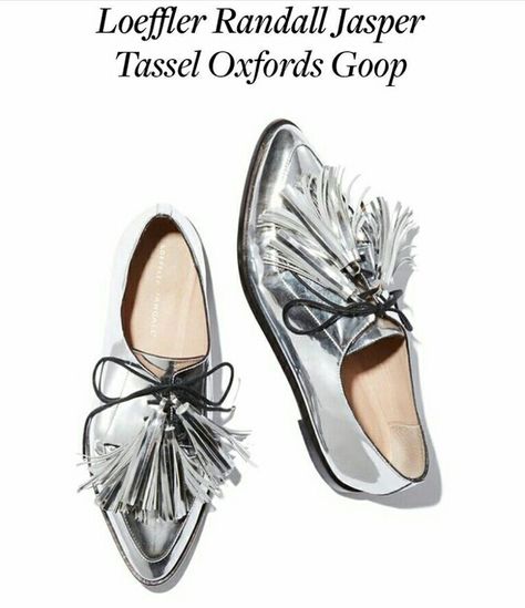 Silver Oxford Shoes, Silver Oxfords, Metallic Oxfords, Oxford Shoes Outfit, Loeffler Randall Shoes, Shoes Oxford, Tassel Shoes, Flat Pumps, Number 9