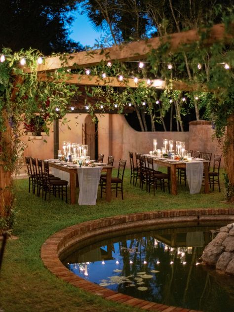 Intimate Garden Wedding Reception, Wedding At Mansion, Pergola Wedding Reception, Small Wedding Garden, Florida Backyard Wedding, Small Garden Wedding Reception, Howey Mansion Wedding, Garden Civil Wedding, Backyard Wedding With Pool