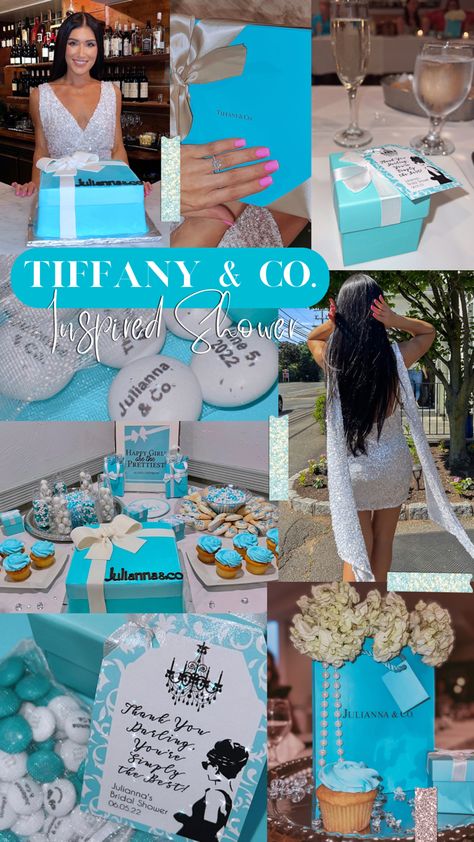 Tiffanys Bachelorette Party, Tiffany And Co Bachelorette Party, Tiffany Co Bridal Shower Theme, Tiffany Themed Bridal Shower Ideas, Tiffany And Co Bridal Shower Ideas, Bridal Shower Breakfast At Tiffanys, Bridal Shower Breakfast, Tiffany Themed Bridal Shower, Tiffany Bridal Shower