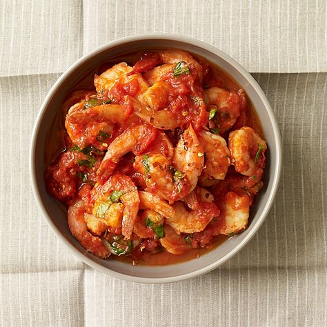 Shrimp with Spicy Tomato Sauce | Recipes | Weight Watchers Shrimp Zucchini Recipes, Weight Watchers Shrimp, Best Shrimp Recipes, The Chew Recipes, Hcg Recipes, Spicy Tomato Sauce, Tomato Sauce Recipe, Spicy Shrimp, Diet Vegetarian