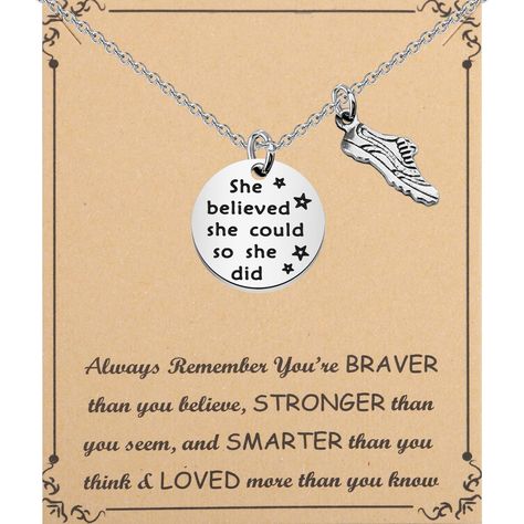 PRICES MAY VARY. 【RUNNING JEWELRY】Runner Charm Necklace Engraved Inspirational words She Believed She Could So She Did with Running Shoe Charm. Inspirational Marathon Jewelry Gift for Runner. 【Marathons Gifts】Running Necklace Gifts, Runner Gifts, Marathon Jewelry Gifts, Sporty Runner Girl. Inspirational message Necklace transmit good vibes & inspire positive energy. Wear them to amplify determination, self-affirmation and to sustain hope and perseverance. 【Running Gifts for Her】 Marathon runners Senior Xc Gifts, Runners Gifts, Cross Country Gift, Runners Jewelry, Running Necklace, Runner Gifts, Running Jewelry, Marathon Gift, Message Necklace