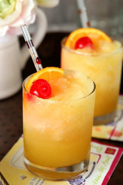 One of my favorite cocktails for summer is a real crowd please; the Brandy Slush Cocktail is made by combining frozen juices with brandy, freezing it, and then serving it topped with lemon-lime soda.