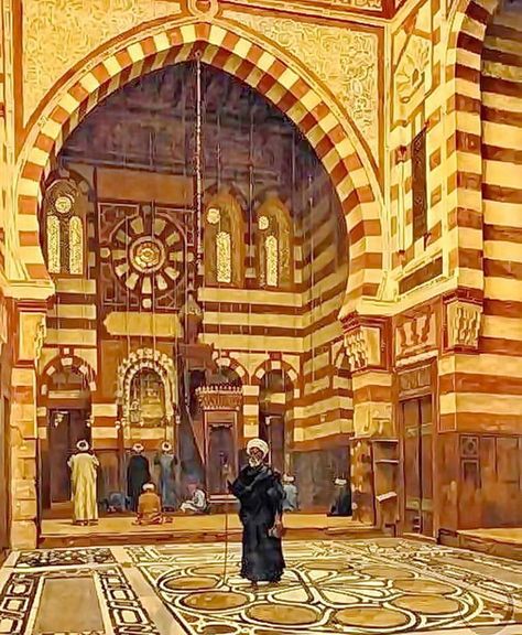 Mosque Of Ezbeck, Cairo, Egypt by Aloysius O'kelly  Find more on : https://www.facebook.com/pages/Islamska-arhitektura-i-umjetnost/1403357959880645 Old Egypt, Byzantine Empire, Cairo Egypt, Islamic Architecture, North Africa, Art Movement, Color Theory, Art Plastique, Cairo