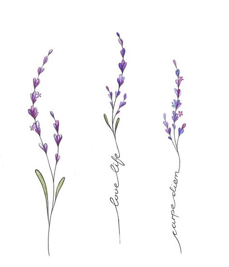 Flower Growing Through Cracks Tattoo, Lavender Tattoo With Words, Lilac Back Tattoo, Lavender Vine Tattoo, Lilac Bouquet Tattoo, Lakespur Flower Tattoo, Simple Lavender Tattoo, Simple Lilac Tattoo, Small Lilac Tattoo