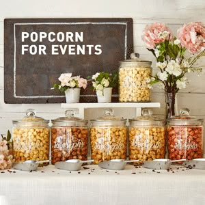 Reception Snacks, Popcorn Table, Corn Bar, Gourmet Popcorn Bar, Wedding Reception Snacks, Snack Bar Ideas, Wedding Snack Bar, Wedding Popcorn Bar, Popcorn Station