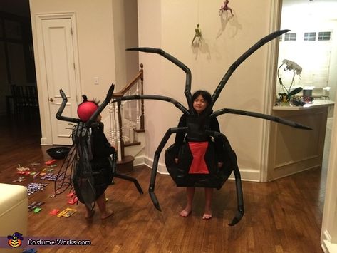 Simon: My 10 year-old daughter said she wanted to be Black Widow from The Avengers for Halloween, but I thought an actual black widow spider would be much more fun! I... Fly Costume, Homemade Costumes For Kids, 2017 Halloween Costumes, Foam Pipe Insulation, Spider Costume, Widow Spider, Black Widow Spider, Homemade Costume, Costume Works