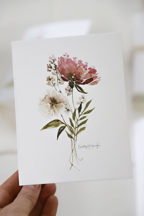 "Late Summer Bloom" Art Card [Variety Pack] — Caitlyn Mary Art Card Ideas Flowers, Watercolor Flower Cards, Watercolor Card Ideas, Hand Painted Wedding Gifts, Small Flower Painting, Watercolor Flower Card, Birthday Card Art, Watercolour Birthday Card, Mary Art