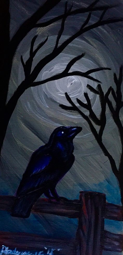 Raven Painting, How To Paint A Raven, Halloween Folk Art Diy, Crow Painting Easy, Easy Raven Painting, Raven Painting Simple, Crow Rock Painting, Pumpkin And Crow Painting, Crow Painting Acrylic Easy