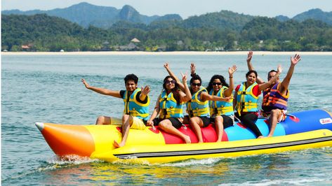 Our website allows you to book Banana boat rides that are attached to a jet ski and delivering an exhilarating experience with a great view of Langkawi's beaches. Banana Boat Ride, Langkawi Beach, Banana Boats, Beach Rides, Atv Riding, Water Sports Activities, Banana Boat, Jet Boats, Private Deck